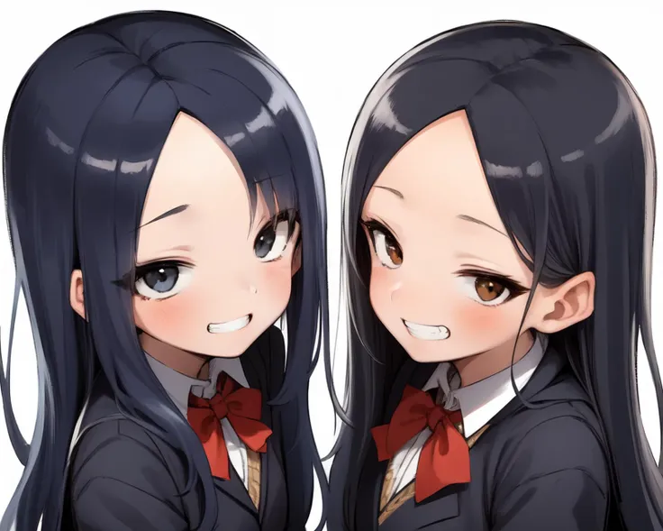 <lyco:yamamoto-NAI-LyCORIS:0.9>
2girls, school uniform, forehead, grin, looking at viewer