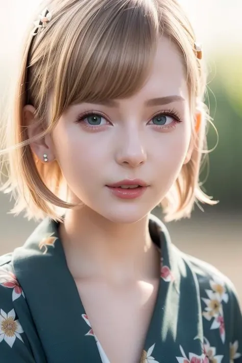 closeup photo of a girl, face close up, short hair, blond hair, wearing a kimono, natural hot springs best quality, realistic, photorealistic, (intricate details:1.2), (delicate detailed), (cinematic light, best quality Backlights), clear line, sharp focus, realistic face, detailed face unity 8k wallpaper, ultra high res, (photorealistic:1.4), looking at viewer, <lora:ellaFreya_v10:1>