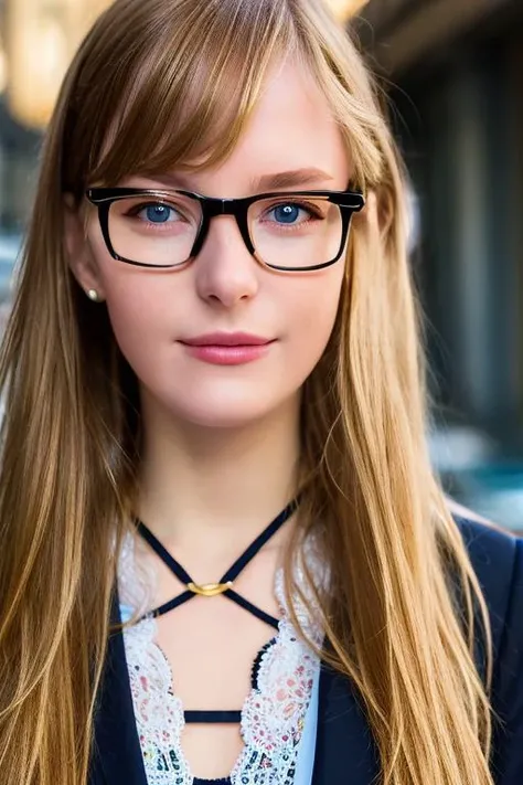 photo of a 18 yo model,blonde long hair with side ponytail, wearing business suit, wearing big glasses, standing in the street,makeup,freckles,
best quality, realistic, photorealistic, (intricate details:1.2), (delicate detailed), (cinematic light, best quality Backlights), clear line, sharp focus, realistic face, detailed face
unity 8k wallpaper, ultra high res, (photorealistic:1.4), looking at viewer, <lora:ellaFreyaLora_v10:0.9>