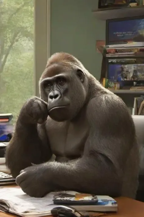 <lora:PE_LofiHipHop:0.8> PELofiHipHop,sitting at desk,
 <lora:PE_Harambe:0.7> PEHarambe