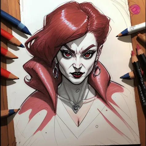 eye catching drawing of a cute vampire, bret blevins <lora:bretblevins-10:1>, exciting, traditional materials