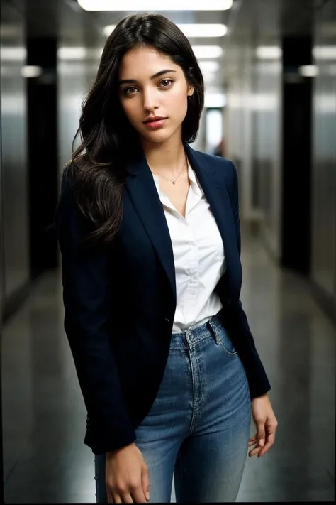 photo of beautiful (All1s0nSt0kk3-140:0.99), a woman, perfect hair, (modern photo), wearing a (business suit:1.2) and jeans with jewelry, portrait, 85mm, (analog, cinematic, film grain:1.3), (Mars Habitat Prototype, Prototype habitat testing potential living conditions for Martian colonies.), detailed eyes, professional pose, painted lips, (epiCPhoto), (looking at viewer:1.1), (cinematic shot:1.3), (natural lighting, lit from above), <lora:add_detail:0.5>