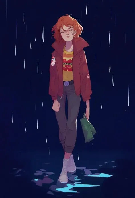 source_cartoon, rating_safe, <lora:YellowgerbilSDXL_pony:0.8> yellowgerbil, 1girl, solo, April O'Neil (Teenage Mutant Ninja Turtles), standing in the rain on a city street, score_9, score_8_up, score_7_up, score_6_up, score_5_up, score_4_up