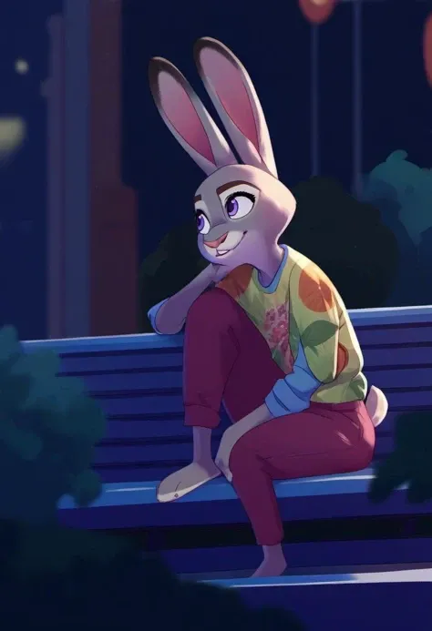 source_cartoon, rating_safe,  <lora:YellowgerbilSDXL_pony:0.8> yellowgerbil, 1girl, solo, judie hopps from zootopia, public park, sitting on a bench, score_9, score_8_up, score_7_up, score_6_up, score_5_up, score_4_up
