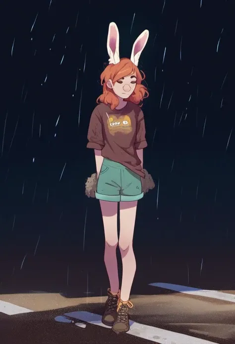 source_cartoon, rating_safe, <lora:YellowgerbilSDXL_pony:0.8> yellowgerbil, 1girl, solo, bunny girl, standing in the rain on a dirt road, score_9, score_8_up, score_7_up, score_6_up, score_5_up, score_4_up