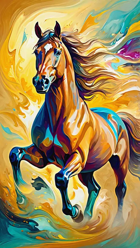 abstract expressionist painting of an award-winning photo of an (horse), hyperrealistic, energetic brushwork, bold colors, abstract forms, expressive, emotional, sharp focus, fractal, colorful, sharp focus, depth of field, best quality, 16k resolution, Raw photo, realistic, cinematic lighting, soft shadows, sharp focus, fractal, colorful, depth of field, best quality, 16k resolution,, <lora:add-detail-xl:1>