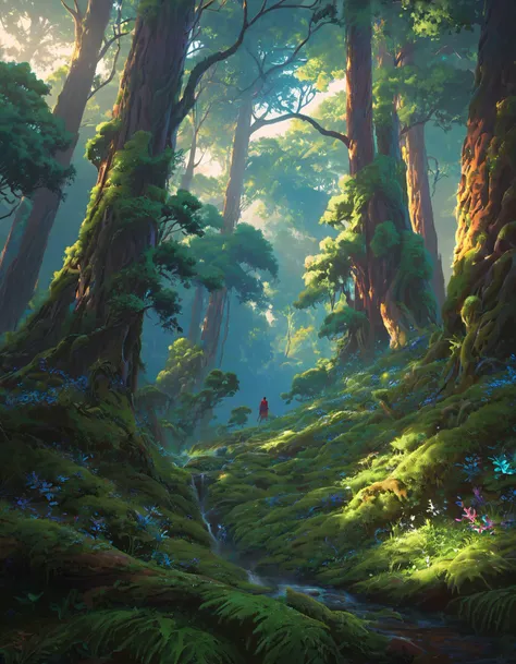 a forest sharp focus, wide shot, trending on ArtStation, masterpiece, by Greg Rutkowski, by Ross Tran, by Fenghua Zhong, octane, soft render, oil on canvas, colorful, cinematic, environmental concept art