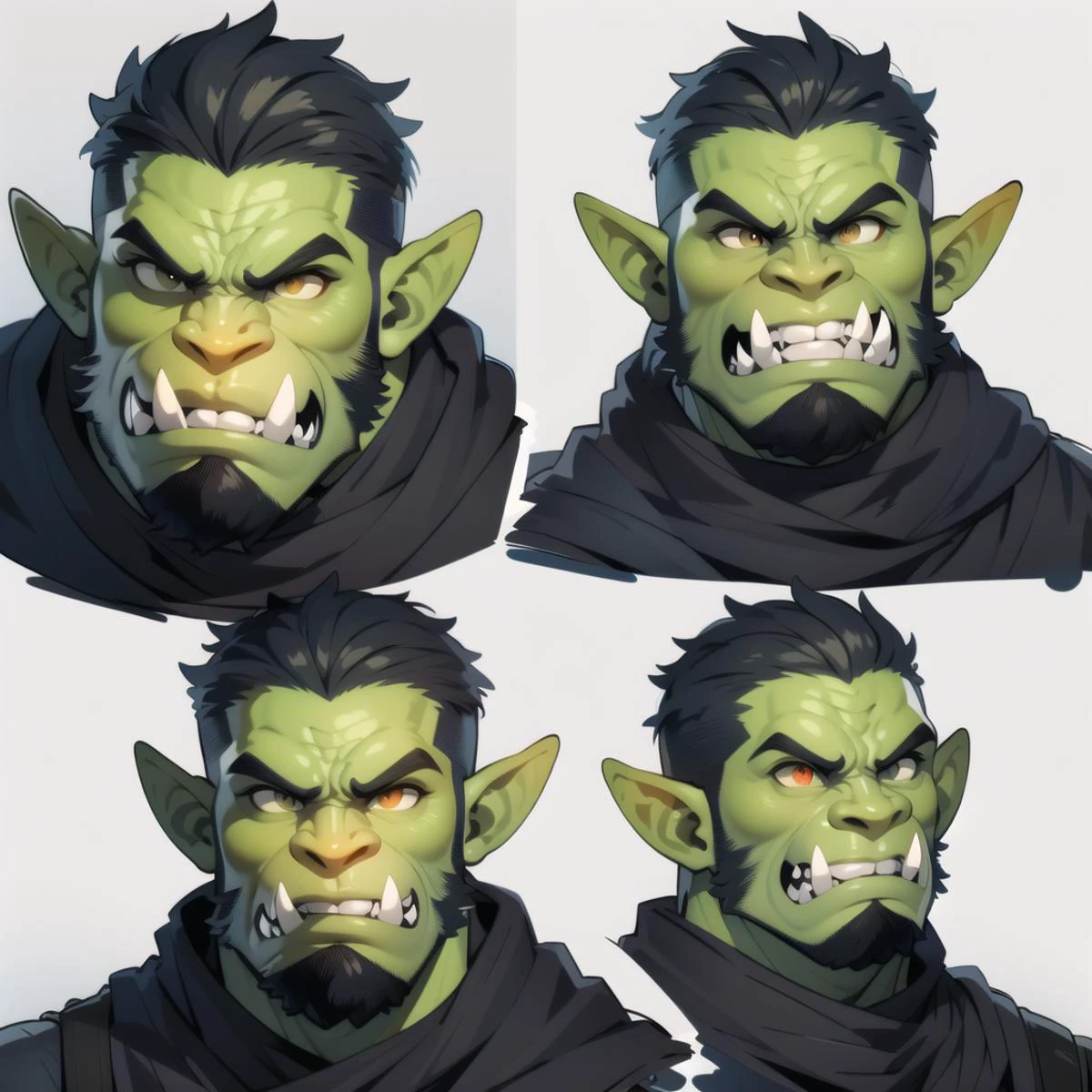 orc male, fang out, multiple views, uniform, facial expression, masterpiece, best quality, highly detailed, rpg portrait, <lora:Orc-G_V1.0:0.3:1:lbw=0, 0, 0, 0, 0, 0, 0, 0, 0, 1, 1, 1, 1, 1, 1, 1, 1>