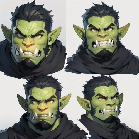 orc male, fang out, multiple views, uniform, facial expression, masterpiece, best quality, highly detailed, rpg portrait, <lora:Orc-G_V1.0:0.3:1:lbw=0, 0, 0, 0, 0, 0, 0, 0, 0, 1, 1, 1, 1, 1, 1, 1, 1>