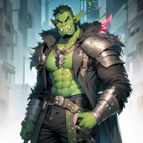 male orc, (fang out:1.2), cursed illustration of cyberpunk wired hunter, manga style of kentaro miura <lora:Orc-G_V1.0:0.3:1:lbw=1, 0, 0, 0, 0, 0, 0, 0, 0, 1, 1, 1, 1, 1, 1, 1, 1>