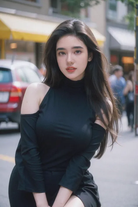 1girl,model pose,offshoulder,wide hip,curvy,80s style,j3n2i773r50-smf,1girl,realistic,long hair,brown hair,blurry background,blurry,lips,black hair,smile,looking at viewer,<lora:JenniferConelly_CareerOpportunities_smf_lora_v01:0.6>,<lora:jenniferConnelly_shurikV1:0.2>,jenniferconnelly,<lora:microwaistV05:0.3>,<lora:æ³å
:0.3>,