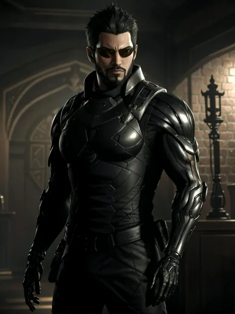 talojiadamjensen with shades wearing armor standing in a room, wallpaper, intricate, intricately detailed face and eyes, sharp focus, rtx, realistic body proportions, well drawn, masterpiece, ultra detailed, high quality, best quality, 4k, 8k <lora:talojiadamjensen:0.48>