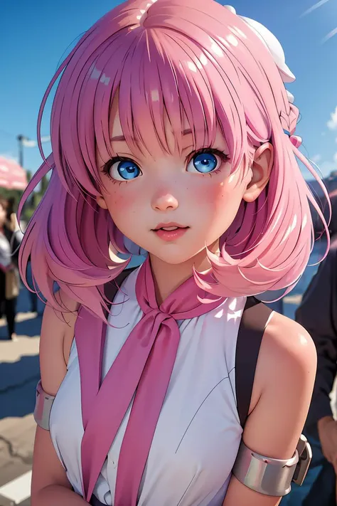 (masterpiece, best quality), 1girl,  <lora:Haizakura:0.8> medium hair, flat, blue eyes, pink hair