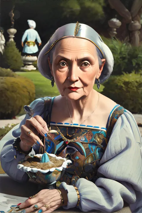 <lora:painted:0.6>, woman wearing Grandparentcore fashion || masterpiece, perfect quality, sharp focus, shallow depth of field, 8k