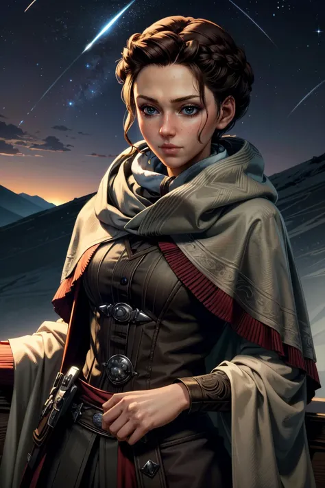 ((masterpiece, best quality))
<lora:add_detail:0.8>
<lora:AssaEvie:0.8>
AssaEvie, 1girl, solo, brown hair, hair updo, atop a mountain peak, gazing at a mesmerizing meteor shower, wrapped in a cozy blanket