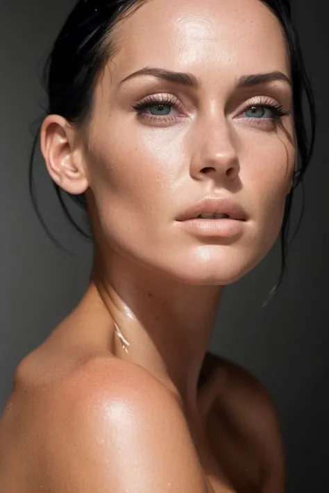 (CR-KaylaLauren-Supremo:0.9), full color portrait of woman, (nude:1.0), (oiled shiny skin:1.0), (face close up:1.1), tilted angle,
masterpiece, best quality, sharp focus, highres 8k uhd, ultra-detailed, rim light, deep grey background,