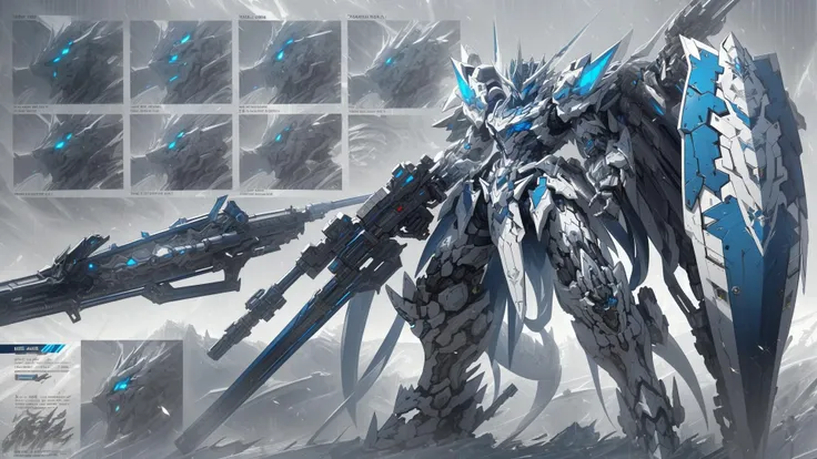 <lora:cnjj_20230628055345:0.7>,mecha robot,no humans,mecha armor,full armor,(grey silver color scheme:1.2),glowing blue eyes,city,(cowboy shot:1.2),clenched hand,<lora:A-Mecha-REN[color_theme,mecha musume, mechanical parts, robot joints,headgear,full armor]:1>,mecha musume, mechanical parts, robot joints,(huge shield:1.2),best quality, masterpiece, highly detailed, ultra-detailed,(battle-ready:1.2),(powerful stance:1.3),(Detailed eye description:1.2),(huge mechanical weapon:1.3),(detailed armor description:1.2),(detailed shield description:1.2),(detailed weapon description:1.2),(huge mechanical gun:1.2),(holding gun and weapon :1.3),(Mechanical Dragon:1.3),(more dragon:1.3)