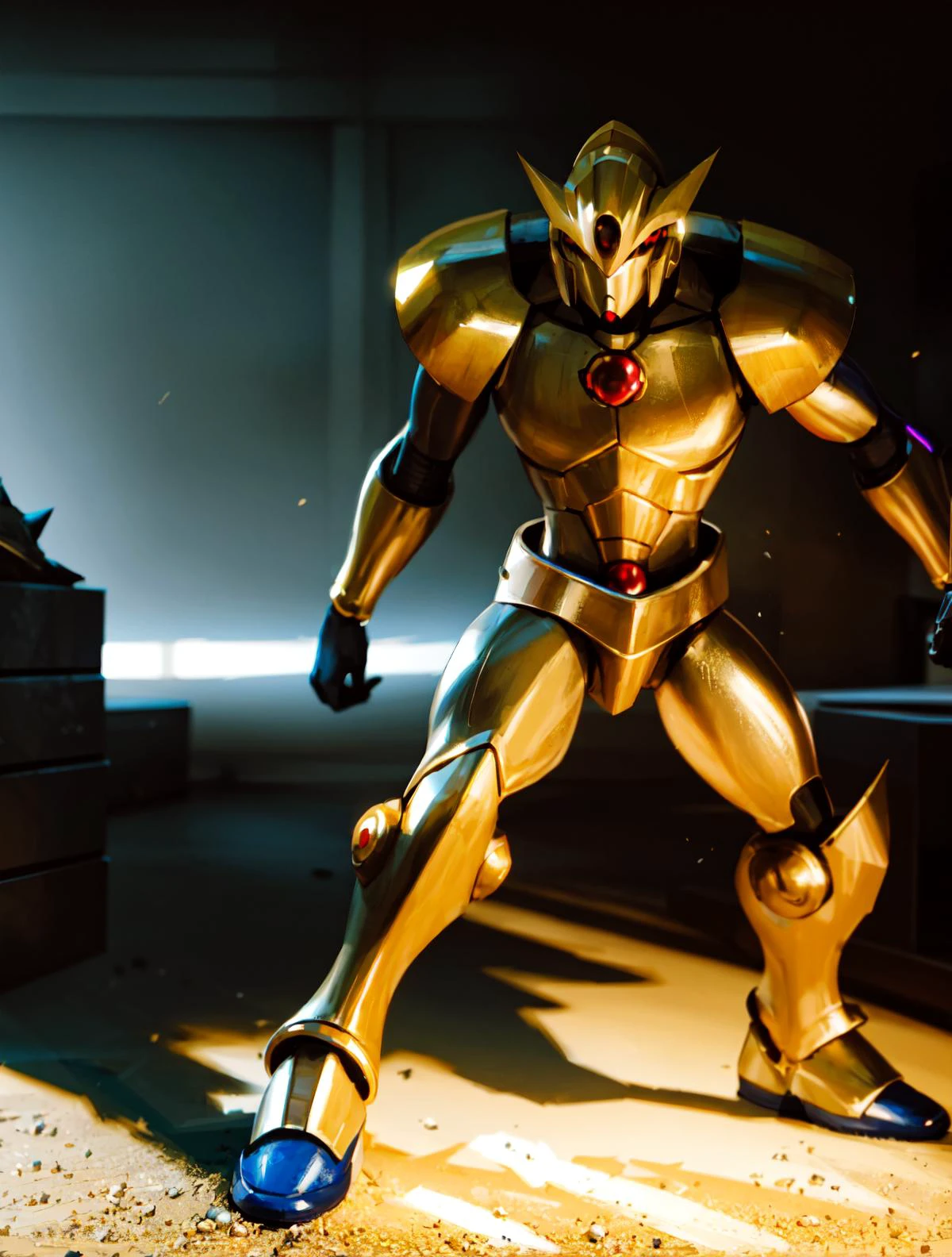 ultrarealistic, 8k, hires,
cinematic lighting, realistic shadows, detailed textures, dynamic lighting, super cute,
Medabot, full body, black and gold, warrior, spiked armor, complex,
<lora:MedabotLoraV1TrainedTest:1>