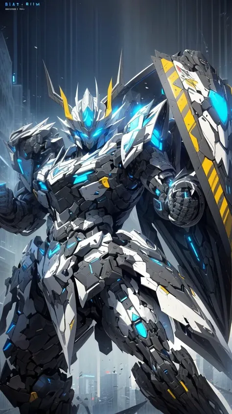 <lora:cnjj_20230628055345:0.7>,mecha robot,no humans,mecha armor,full armor,(black grey color scheme:1.2),glowing blue eyes,city,(upper body),clenched hand,<lora:A-Mecha-REN[color_theme,mecha musume, mechanical parts, robot joints,headgear,full armor]:1>,mecha musume, mechanical parts, robot joints,(huge shield:1.2),best quality, masterpiece, highly detailed, ultra-detailed,(battle-ready:1.2),(powerful stance:1.3),(Detailed eye description:1.2),(huge mechanical weapon:1.3),