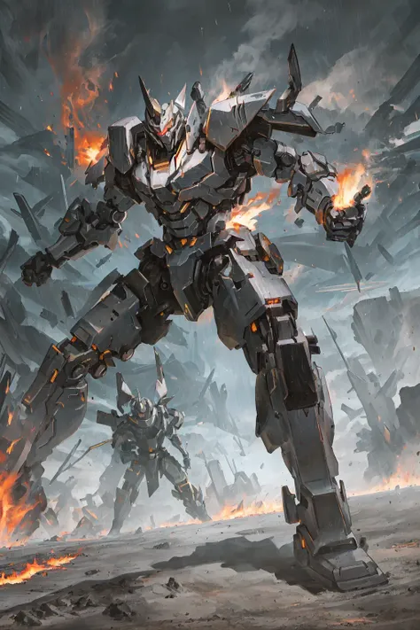 a (((robot))) with sleek and menacing design, glowing eyes, full body, highly detailed
((battle pose, battle stance)) smoke, fire, raining
anime, masterpiece, best quality, (extremely detailed CG unity 8k wallpaper), (best quality), (best illustration), (best shadow), absurd res, realistic lighting, beautiful detailed glow
<lora:epiNoiseoffset_v2:1>
