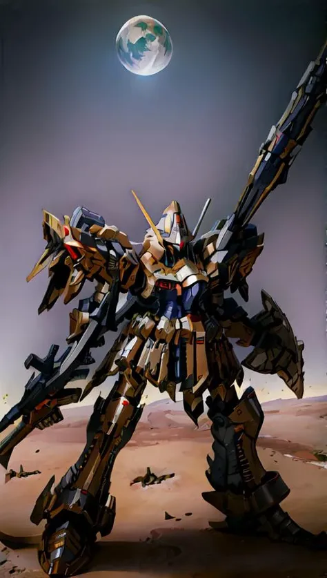 ((masterpiece)), (best quality), (HDR), (solo:1.4), a (((mecha))) with sleek and menacing design, (Axisymmetric:1.4), (Very long leg:1.5), v-fin, glowing eyes, full body, highly detailed, high detailed background, battle, planet, hovering, holding weapon, (holding huge gun:2), holding large shield, Rocket on my back shoulder armor, mechanical backpak ,science fiction, fighter plane flying over the earth in space with the moon in the background, concept art, space art, <lora:LoRa_SD1_FSS-MH_a1:1>, FSS-MH <lora:angelicWairrorsValkyrie_v1:1> wings, knight armor, <lora:msgirlLora_v30B:1> msgirl girl,