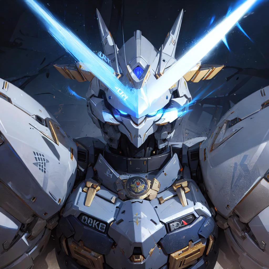 a robot, best quality, highly detailed, ultra-detailed, masterpiece, 8k wallpaper, blue eyes, bad anatomy, absurdres, highres, super fine illustration, absurdres, solo, game cg, lord,at night, (blacklight:1), (detailed beautiful face and eyes:1), command spell,mecha musume,mechanical parts, robot joints, <lora:GoodHands-beta2:1>,headgear,full armor, silver theme,glowing eyes, mecha,huge body,upper body, city