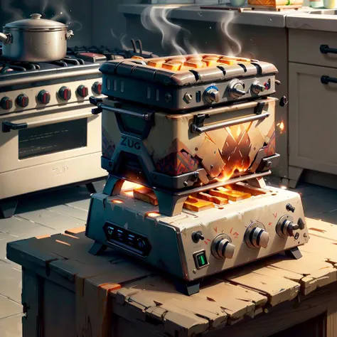 <lora:ZuluPunkAI:.75> ZuluPunkAI toaster in kitchen