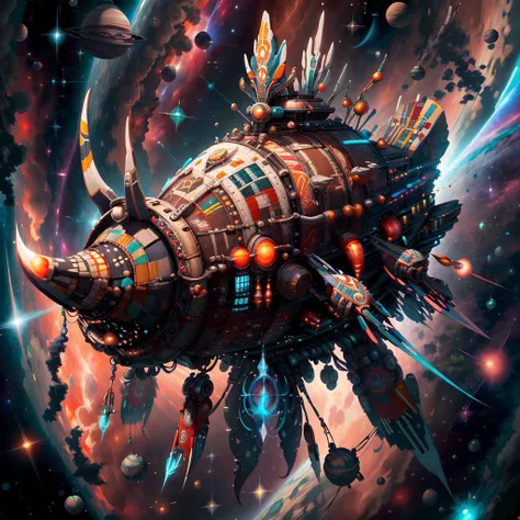<lora:ZuluPunkAI:.9> ZuluPunkAI spaceship in space, stars