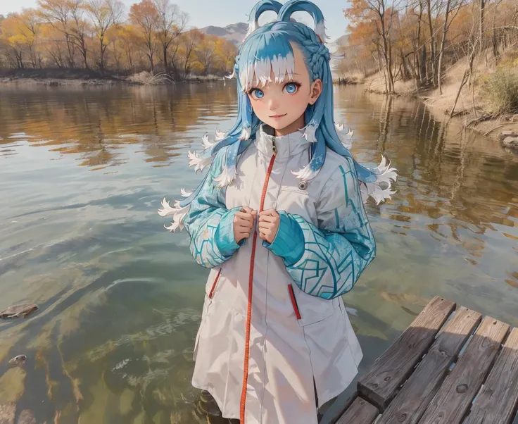 8k, One girl, High collar, nice, (Fractal Art 1.8), pout, Young people, Blue Hair, Deep in the ocean, nice, dynamic, Visual impact, Put your hands in your pockets, (Lens Wave 1.5)