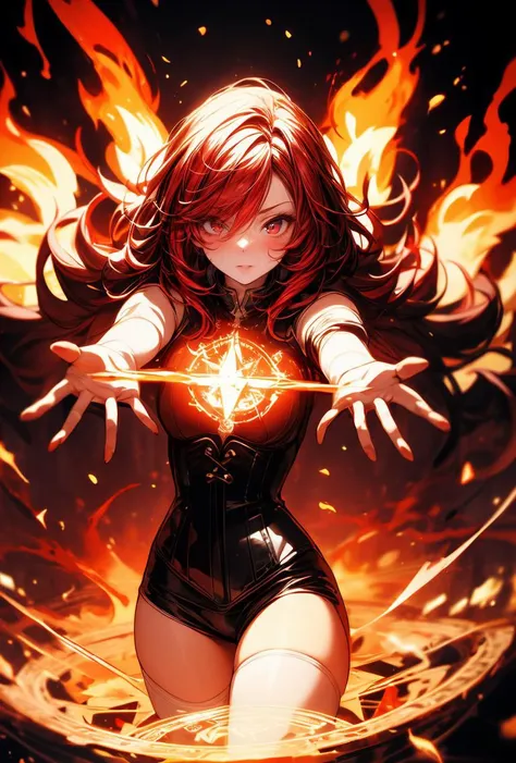 magic, Adult Latina model Daisy Marie, she is a fire elemental her body completely composed of Red and blue fire. flames dance around her body threatening to burn anybody that gets too close.