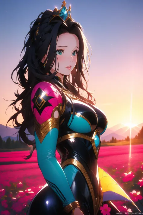 Photo of a woman with natural skin, Upper Body, Dynamic pose, Looking at the camera, laughing, High Twintails, Black hair with red mesh, Sharp eyes with blue eyeshadow, Shining eyes, A thin, upturned nose, Well-shaped lips, Black shoulder dress, Decorated clothing, Big Breasts, barefoot, Makeup, Exquisitely crafted with the utmost attention to detail, Vibrant, amazing, Smooth, Cinematic, 4K, Backlight, ((Atop a cliff with a beautiful starry sky, Cliff)), Shallow depth of field, ((Detailed eyes:1.3, Detailed lips:1.3, high quality, )), masterpiece, Super detailed images, High quality