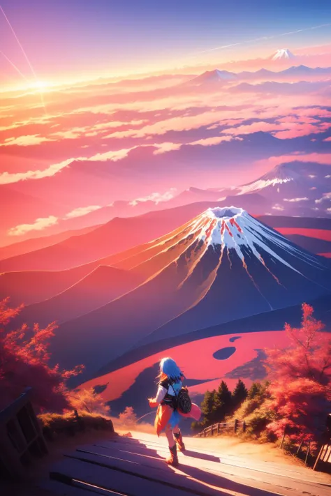 1girl, (nature art by Robert Bissell:0.8) , animals art, colorful Rust and dark orange fractals, pleasant 3D Rendering, artistic Chalk painting of a hyper detailed, landscape of a Maximalist Suspicious ([Trinidad:Mount Fuji:3]:1.3) from inside of a Kathmandu Valley, behance, dense jungle and cityscape, at Dawn, Sketched, Fairy-Tale, Romanesque, Sun Rays, 80mm, CMYK Colors, deep pink flakes, Crimson power aura, extremely detailed CG Unity 8k wallpaper, unreal engine, expressive, painterly