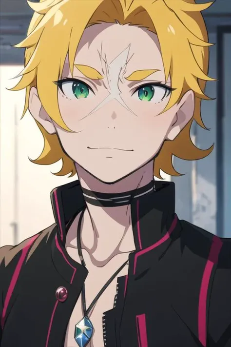 masterpiece, best quality, , 1boy, solo, male focus, looking at viewer, , depth of field, <lora:garfiel_tinsel:0.70>, garfiel_tinsel, blonde hair, green eyes, , gakuran