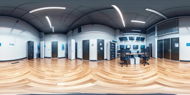 <lora:latentlabs360_v01:1.0> 
High-tech room, Server Room, White walls, Floor tiles, Desks and office chairs,
 masterpiece, (best quality:1.2), (ultra detailed:1.2), ultra high res, (realistic:1.3), (photorealistic:1.5), sharp details, 8K, extremely detailed 8k wallpaper, intricate, highly detailed, photographed on a nikon z7,