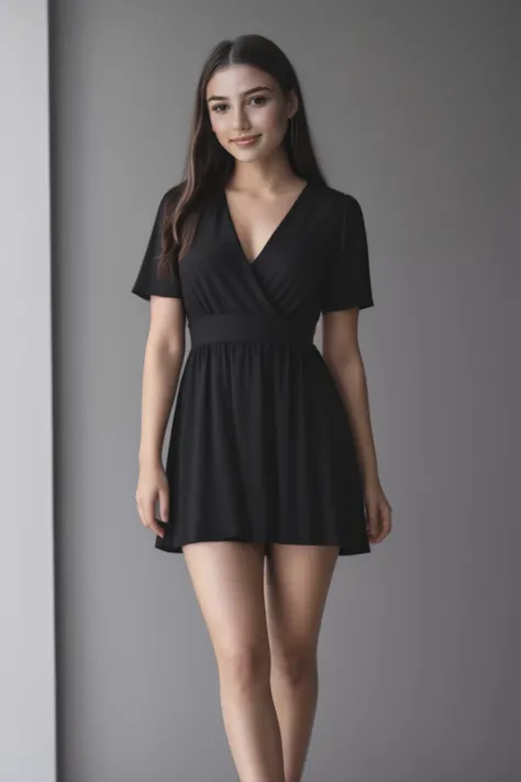 (full body) oliviacastalora wearing a black dress, standing, indoor, (high detailed skin:1.2), 8k uhd, dslr, soft lighting, high quality, film grain, Fujifilm XT3 <lora:oliviacastalora:1>