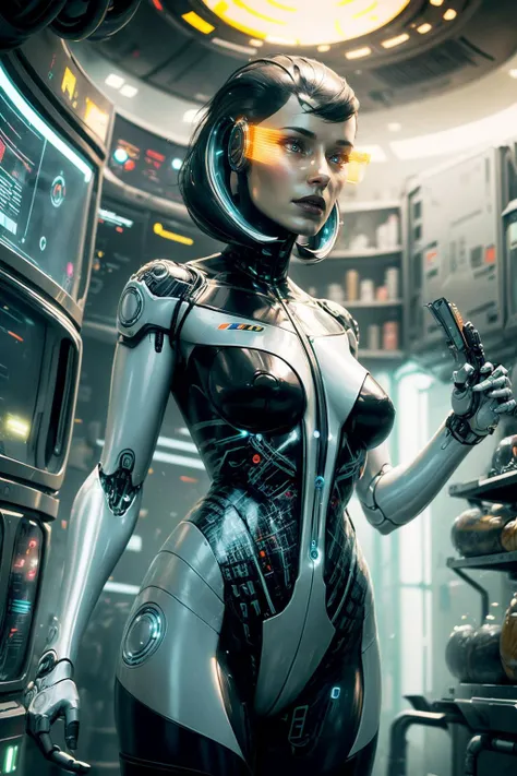 (best quality, masterpiece, perfect face) <lora:Edi-10:0.7> Edi, female, woman, holographic orange glasses, cyberpunk glass wall, cyborg shop, neon lights, <lyco:EnvyBeautyMix29:0.3> Unveil the extraordinary with our cyberpunk fembot, a harmonious blend of artificial grace and cutting-edge engineering. Her biomechanical limbs move with fluid precision, and her holographic hair shifts colors with your mood. Immerse yourself in the interactive display, where she demonstrates her versatility and adaptability. Elevate your existence with the pinnacle of cybernetic innovation. <lora:add_detail:0.7> (hyper realism, soft light, dramatic light, sharp, HDR) <lora:zyd232_StasisPod_v1_0:0.7> stasis pod, in container