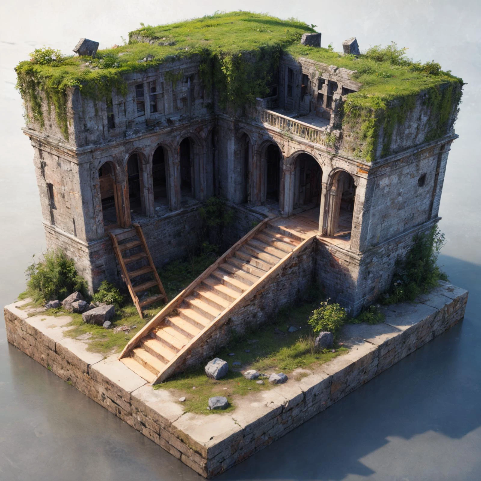 RAW photo, 8k uhd, Analog style, (Masterpiece, Best Quality, Highres:1.3), dramatic, cinematic, BREAK,
(Isometric perspective:1.4) (Pixar style:1.2) (3D model render:1.3) of little (intricate:1.2) (ancient elven beach ruins:1.3), (deck chair, stairs, (palms:1.2), cars, rocks, sand castle:1.1), (overgrown desert, sand, well, shovel:1.05), ((white background:1.1), solid background, global illumination, raytracing, modeling, HDR, octane render, unreal render, miniature:1.2), (hyperdetailed, absurdres:1.1), BREAK,
<lora:more_details:1.0>