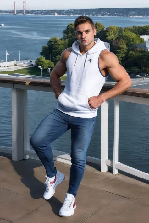 1 chico, with a mask similar to mau5head with a naked torso, blue pants and sneakers