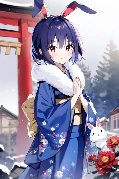 (masterpiece:1.2),best quality,PIXIV,
multiple girls,kimono,animal ears,japanese clothes,rabbit ears,shrine,cirno,own hands together,inaba tewi,donation box,flower,red kimono,reisen udongein inaba,smile,looking at viewer,3girls,blue hair,hair flower,outdoors,short hair,purple hair,:3,wide sleeves,hair ornament,day,red flower,praying,hair bow,sash,alternate costume,bow,bangs,brown hair,red eyes,sidelocks,long sleeves,blush,standing,box,obi,palms together,ice,long hair,floral print,rope,blue kimono,alternate hairstyle,holding,closed eyes,tree,torii,closed mouth,hair between eyes,brown eyes,shimenawa,rabbit,blue bow,yellow bow,black hair,ice wings,open mouth,new year,print kimono,fur collar,fur trim,wings,
<lora:happy new year_20240102112354-000018:0.8>,