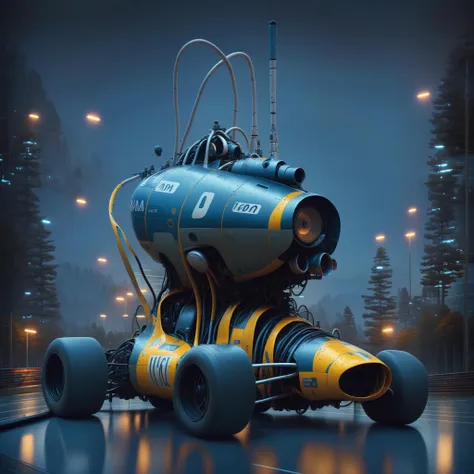 (1mca f1 car 70s:1.3) is traveling along a motorway, (rz88mkultr4 cyborg) has crashed in behind showing their internal mechanical suit, by Simon Stalenhag, masterpiece, best quality, anime, highly detailed background, perfect lighting, best quality, 4k, 8k, ultra highres, raw photo in hdr, sharp focus, intricate texture, best quality, 4k, 8k, ultra masterpiece, 4K, high quality, dgtlv2 <lora:mcaf1car70s-000005:1> <lora:21Stalenhag:1> <lora:rz88mkultr4-v1:1>