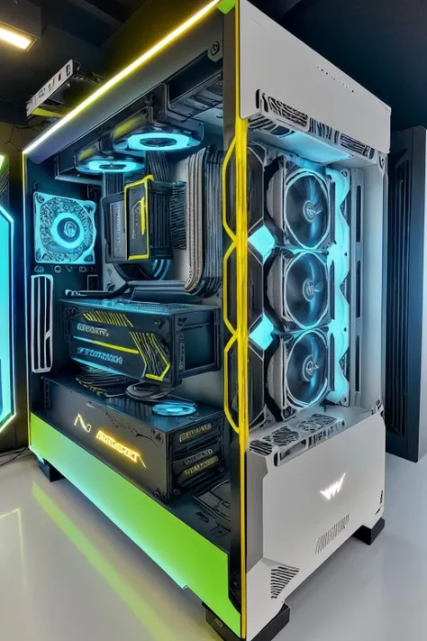 arwcomputerdesktop, multiple video cards, cpu cooler, heatsinks, cable, circuit, metalic casing, fan, white background, <lora:arwcomputerdesktop:0.9>, realistic, (masterpiece:1.3), (best quality:1.3), beautiful, (intricate details), unity 8k wallpaper, ultra detailed, beautiful, aesthetic, perfect lighting,