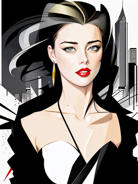 (cubofuturism:0.6), (vector:0.8), lithography, (style of David Downton:1.2), Amber Heard|Denise Richards, detailed eyes,casual dress,colorfull,hyperdetailed,skyscraper on the background