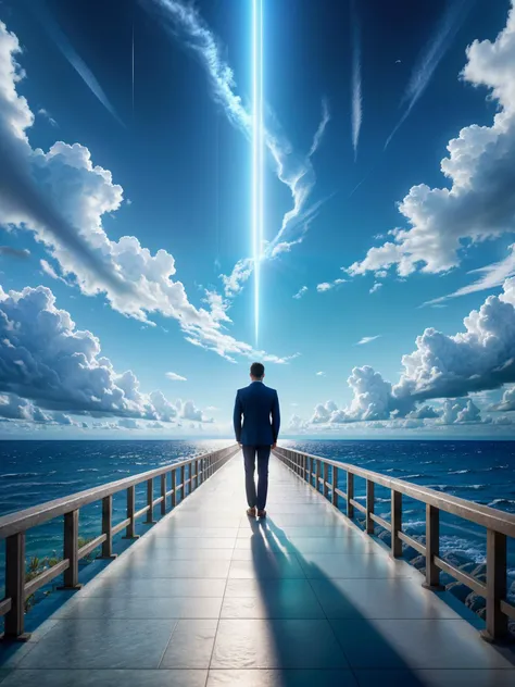 ((hyper realistic, photorealistic, RAW photo, 8k, highly detailed photography, high contrast, sharp focus, deep shadows, surrealism 8k, surrealism, vibrant)), He stood eyes wide open in the pale blue light, and yesterday's sorrows are tomorrow's delight, and somewhere in between is now where we stand, for some it is heaven but not what other's had planned. The passing of a moment that shall never return, is a missed opportunity of what could have been learned, yet still can be learned from the pale blue light, but it will inevitably pass after it comes into sight.,