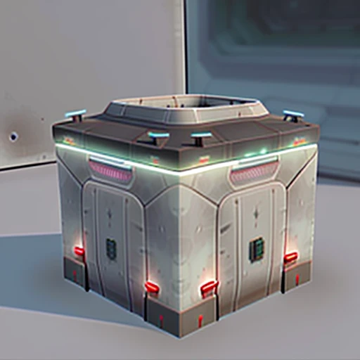 a highly detailed, (scifi)++, (futuristic)++, square fuel tank, side view