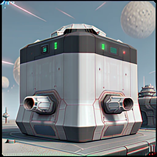 a highly detailed, (scifi)++, (futuristic)++, square fuel tank, side view