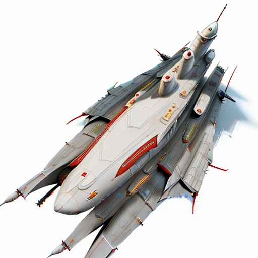 a highly detailed, (scifi)++, (futuristic)++, titan missile carrier spaceship, (full-length top view:1.5), 3d model, white background