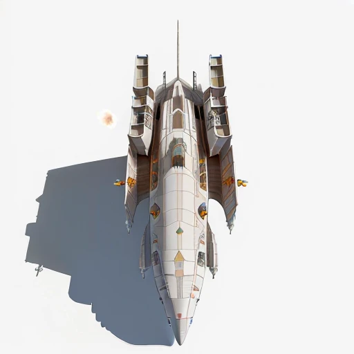 a highly detailed, (scifi)++, (futuristic)++, titan dreadnought spaceship, (full-length top view:1.5), 3d model, white background