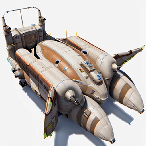 a highly detailed, (scifi)++, (futuristic)++, titan cargo spaceship, (full-length top view:1.5), 3d model, white background