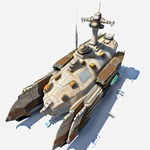 a highly detailed, (scifi)++, (futuristic)++, titan dreadnought spaceship, (full-length top view:1.5), 3d model, white background