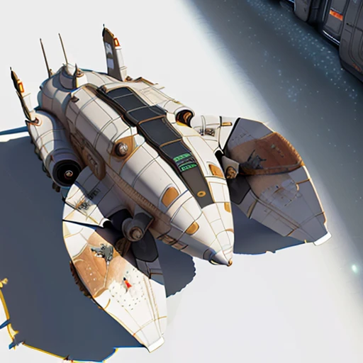 a highly detailed, (scifi)++, (futuristic)++, titan cargo spaceship, (full-length top view:1.5), 3d model, white background